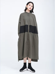 Cotton And Linen Stitching Contrast Dress