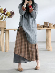 National Simple Linen Long Tops