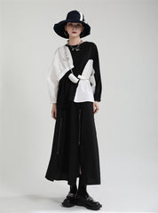 Loose Geometric Contrast Lantern Sleeve Sweatshirt