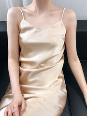 Original Solid V-Neck Suspender Dress