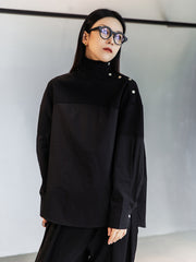 Loose High Neck Stitching Mid-Length Shirt