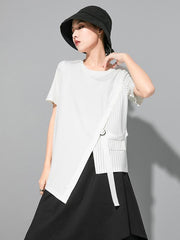 Fashion Striped Split-Joint Cropped T-Shirts Tops