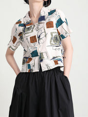 Vintage Lapel Printed Floral Casual Shirt