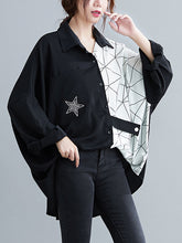 Women Contrast Stitching Loose Bat Sleeve Shirt
