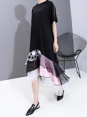 Cropped Mesh Falbala Splicing Dress