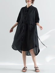 Comfortable Pure Color Cool Lace-up Blouse Dress