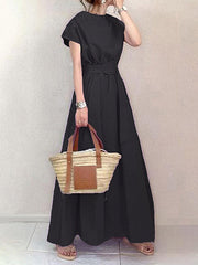Short Sleeves Summer Solid Casual Maxi Dress