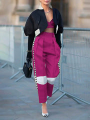 High Waisted Contrast Color Pants Trousers