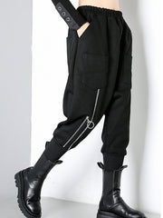 Women Solid Color Pocket Loose Casual Pants