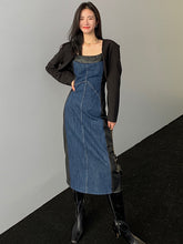 Retro Stitching Strap Denim Dress