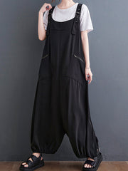 Women Loose Zipper Decorative Pocket Jumpsuit