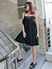 Women Pleated Off Shoulder Loose Casual Skirt