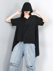 Solid Color Asymmetric High-Low T-Shirt