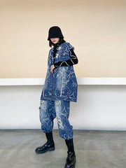 Women Denim Vest Harem Pants Two-Piece Suit