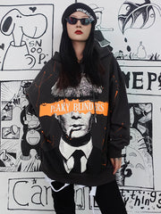 Hand Drawn Doodle Loose Hooded Sweatshirt