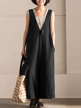 Vintage Solid Color V-neck Jumpsuits