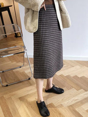 Casual Plaid Woolen Hip-Package Skirts