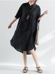 Comfortable Pure Color Cool Lace-up Blouse Dress