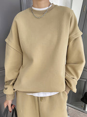 Round Neck Solid Color Loose Long Sleeve Sweatshirt