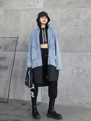 Women Solid Color Loose Denim Jacket