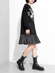 Women Round Neck Pullover Stitching Dress