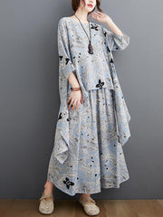 Printed Batwing Sleeve T-Shirt&Wide-Leg Pants Suits