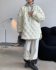 Women Embossed Round Neck Loose Slim Coat