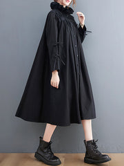 Plus Size Loose Tie Solid Color Shirt Dress