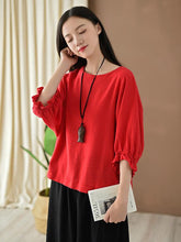 Loose Solid Round-neck Ramie T-shirt