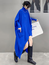 Urban High-Low Roomy Pure Color High-Neck Sweater Dresses