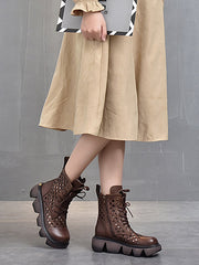 Round Toe Leather Holes Martin Boots