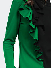 Long Sleeves Skinny Contrast Color Split-Front Split-Joint High-Neck T-Shirts