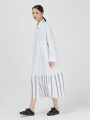Vintage Loose Striped Splicing Shirt Dress