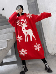 Christmas Snowflake Printed Midi Sweater Dress