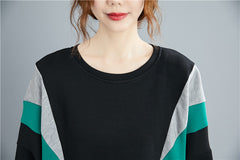 Women Contrast Stitching Round Neck Pullover Sweatshirt