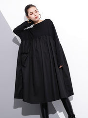 Roomy Black Split-joint Long Sleeves Dress