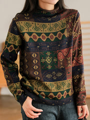 Loose Color Blocking Print Sweater