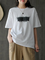 Loose Lettered Printed Round Neck T-Shirt