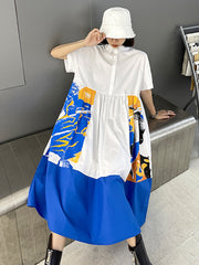 Urban Multi-Colored Stamped Midi Dress Shirt Dress