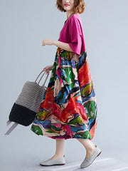 Ethnic Style Print Loose Short Sleeve Splicing Dress