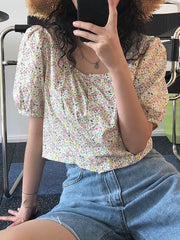 Retro Floral Puff Sleeve Shirt