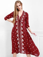 Embroidered V-neck Maxi Dress