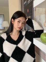 Simple Casual Plaid Loose Sweater