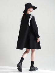 Retro Loose Splicing Polka-Dot Shirt Dress