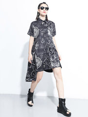 Original Irregularity Printed Shirts Dress