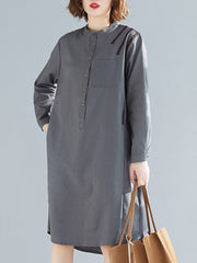 Original Solid Round-Neck Shirt Dress