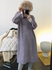 Retro Lapel Straight Shift Sweater Dress