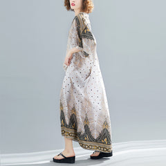 Women Ethnic Style V-Neck Printed Loose Dress
