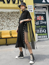 Loose Mesh Splicing Short Sleeve Shirt Dress