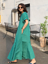 Women Solid Color Round Neck Loose Dress